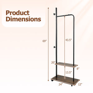 Freestanding Clothing Rack with Wheels and Storage Shelves for Entryway and Bedroom-Rustic Brown