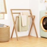 Freestanding Foldable Teak Wood Towel Rack with 3 Hanging Crossbars