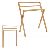 Freestanding Foldable Teak Wood Towel Rack with 3 Hanging Crossbars