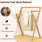 Freestanding Foldable Teak Wood Towel Rack with 3 Hanging Crossbars