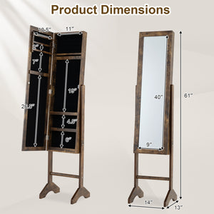 Freestanding Jewelry Armoire with Velvet Lining and Full Length Mirror-Brown