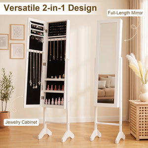 Freestanding Jewelry Armoire with Velvet Lining and Full Length Mirror-White
