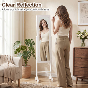 Freestanding Jewelry Armoire with Velvet Lining and Full Length Mirror-White