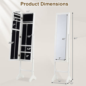 Freestanding Jewelry Armoire with Velvet Lining and Full Length Mirror-White