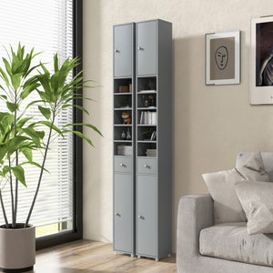 Freestanding Slim Bathroom Cabinet with Drawer and Adjustable Shelves-Gray