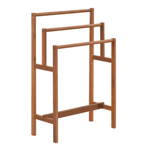 Solid Wood 3-Tier Freestanding Towel Rack with Teak Oil Finish
