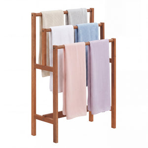 Solid Wood 3-Tier Freestanding Towel Rack with Teak Oil Finish