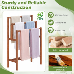 Solid Wood 3-Tier Freestanding Towel Rack with Teak Oil Finish