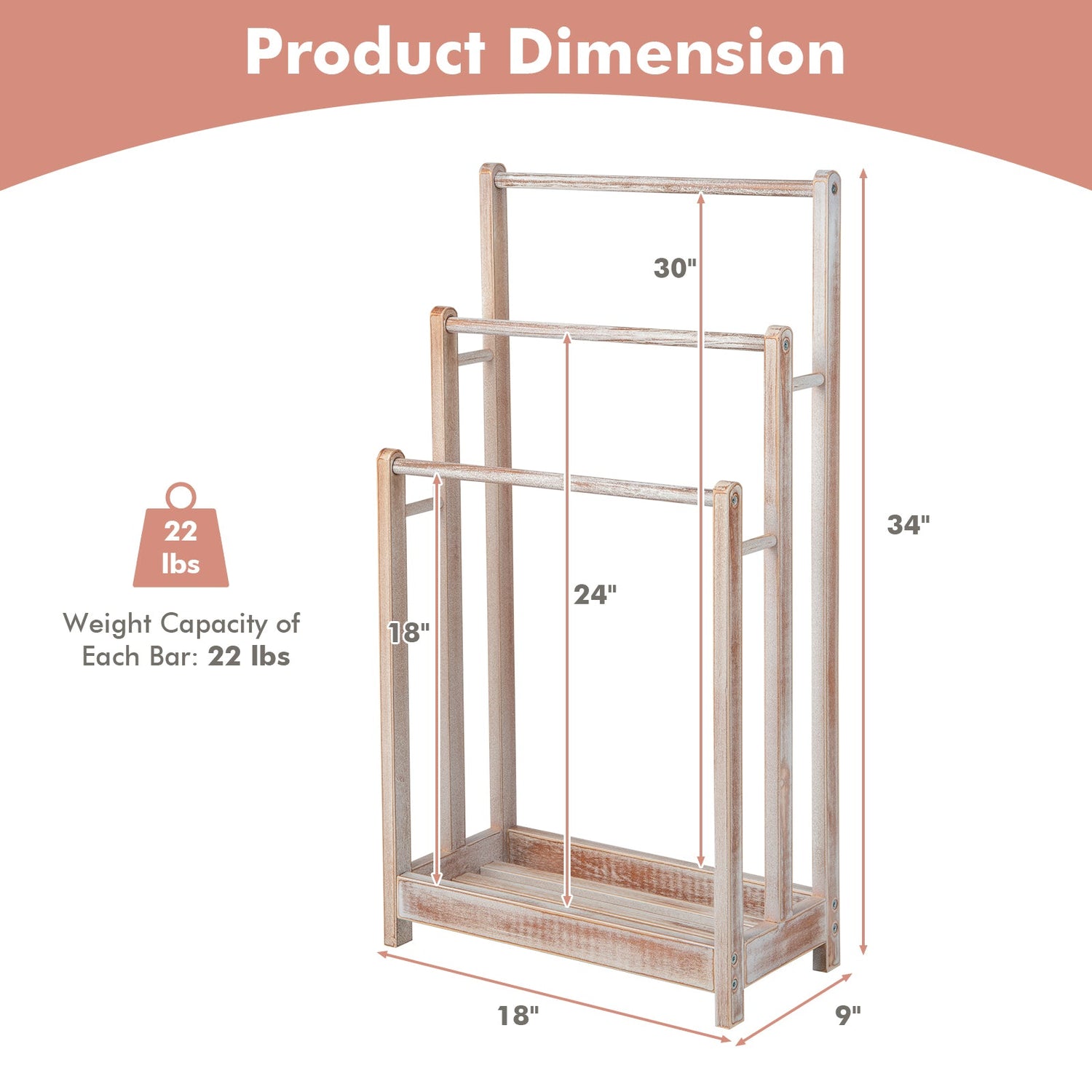 Freestanding Towel Rack 3-Bar Hand Towel Drying Stand with Bottom Storage Shelf-White