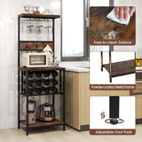 Freestanding Wine Rack Floor Wine Bar Cabinet with Glass Racks-Rustic Brown