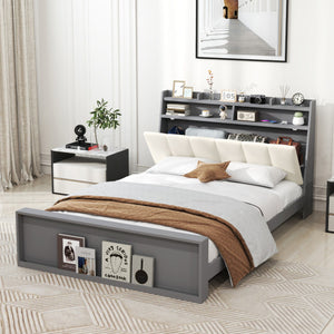 Full Size Bed Frame with Storage Modern Platform Bed with Headboard-Full Size