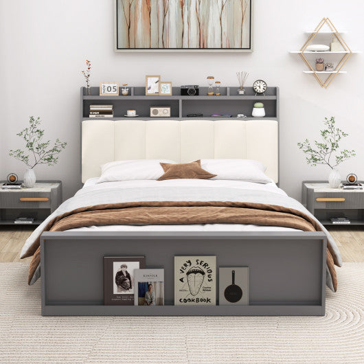 Full Size Bed Frame with Storage Modern Platform Bed with Headboard-Full Size