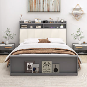 Full Size Bed Frame with Storage Modern Platform Bed with Headboard-Full Size