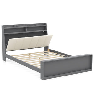 Full Size Bed Frame with Storage Modern Platform Bed with Headboard-Full Size