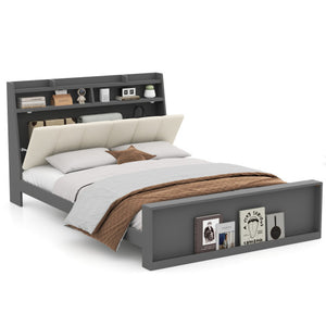 Full Size Bed Frame with Storage Modern Platform Bed with Headboard-Full Size