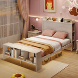 Full Size Bed Frame with 2 USB Ports with Storage Headboard and Lights-Full Size