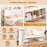 Full Size Bed Frame with 2 USB Ports with Storage Headboard and Lights-Full Size