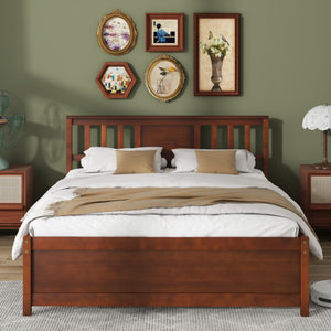 Wooden Platform Bed with Headboard and Wood Slat Support-Full Size
