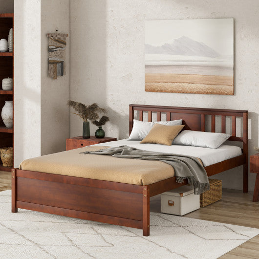 Wooden Platform Bed with Headboard and Wood Slat Support-Full Size