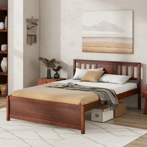 Wooden Platform Bed with Headboard and Wood Slat Support-Full Size