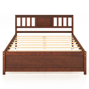 Wooden Platform Bed with Headboard and Wood Slat Support-Full Size