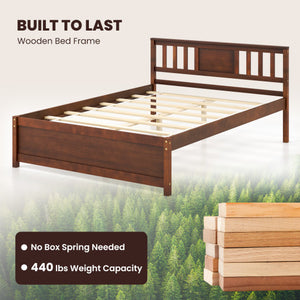 Wooden Platform Bed with Headboard and Wood Slat Support-Full Size