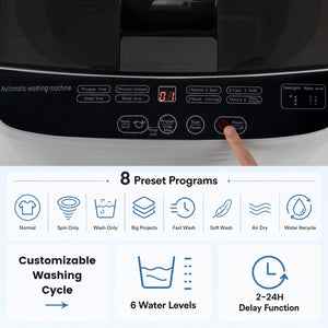 Full Automatic Washing Machine with 8 Preset Programs 6 Water Levels and Built-in Drain Pump-Gray