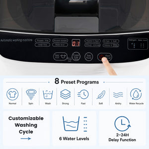 Full Automatic Washing Machine with 8 Preset Programs 6 Water Levels and Built-in Drain Pump-White