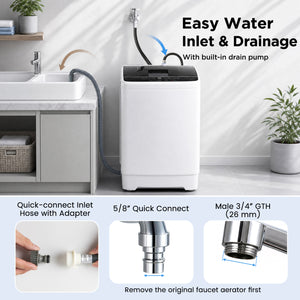 Full Automatic Washing Machine with 8 Preset Programs 6 Water Levels and Built-in Drain Pump-White