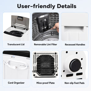 Full Automatic Washing Machine with 8 Preset Programs 6 Water Levels and Built-in Drain Pump-White