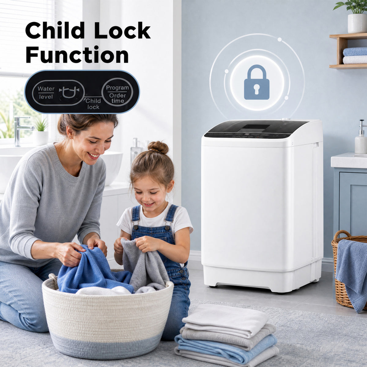 Full Automatic Washing Machine with 8 Preset Programs 6 Water Levels and Built-in Drain Pump-White