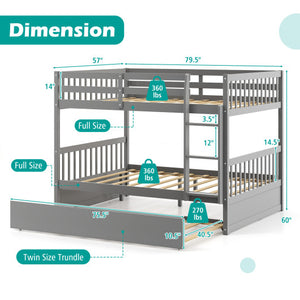 Full over Full Bunk Bed Platform Wood Bed with Ladder-Gray