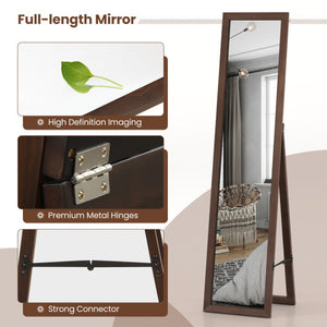 Full Length Mirror with Stand and Solid Wood Frame-14.5 x 14 x 61 inches