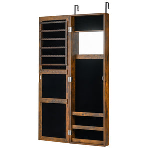 Full Length Mirror Jewelry Cabinet with Ring Slots and Necklace Hooks-Rustic Brown