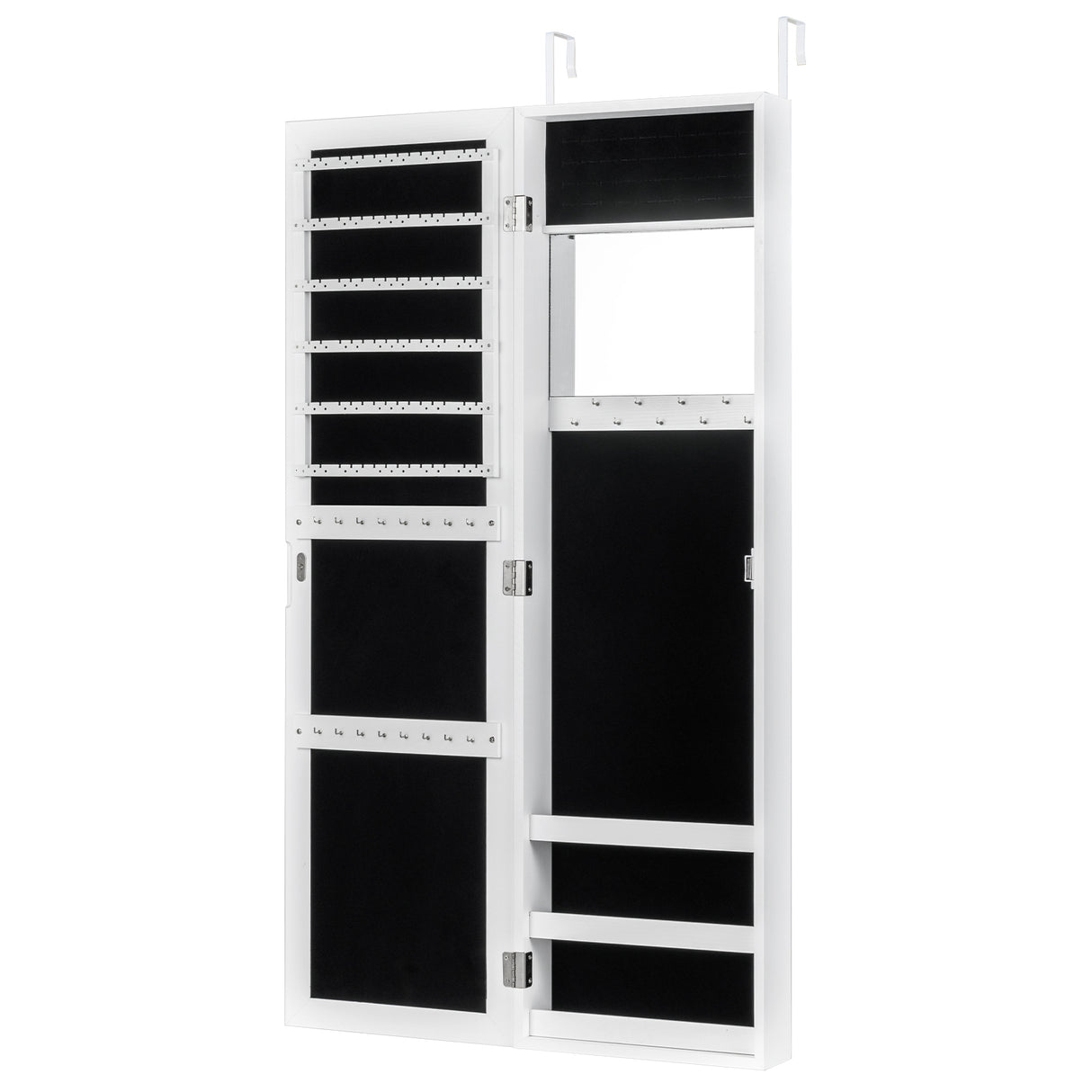 Full Length Mirror Jewelry Cabinet with Ring Slots and Necklace Hooks-Black