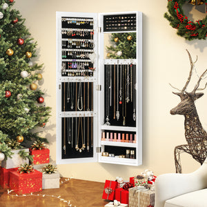 Full Length Mirror Jewelry Cabinet with Ring Slots and Necklace Hooks-Black