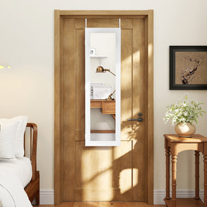 Full Length Mirror Jewelry Cabinet with Ring Slots and Necklace Hooks-White