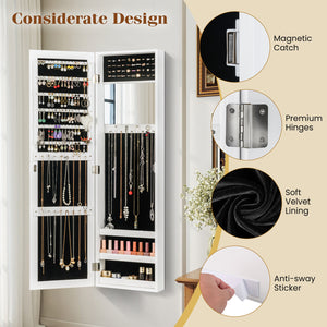 Full Length Mirror Jewelry Cabinet with Ring Slots and Necklace Hooks-Black