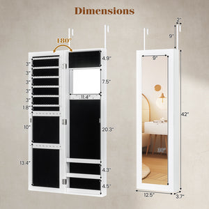 Full Length Mirror Jewelry Cabinet with Ring Slots and Necklace Hooks-Black