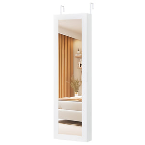 Full Length Mirror Jewelry Cabinet with Ring Slots and Necklace Hooks-Black