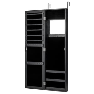 Full Length Mirror Jewelry Cabinet with Ring Slots and Necklace Hooks-Black