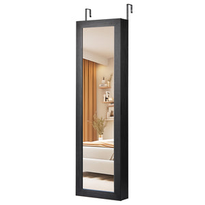 Full Length Mirror Jewelry Cabinet with Ring Slots and Necklace Hooks-Black