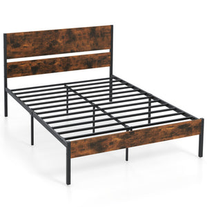 Twin/Full/Queen/King Metal Bed Frame with Wooden Headboard and Footboard-Full Size