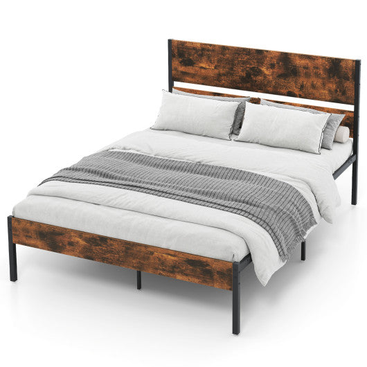 Twin/Full/Queen/King Metal Bed Frame with Wooden Headboard and Footboard-Full Size