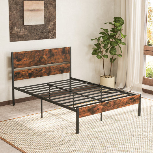 Twin/Full/Queen/King Metal Bed Frame with Wooden Headboard and Footboard-Full Size