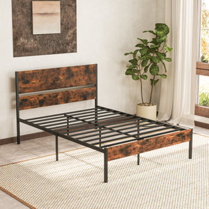 Twin/Full/Queen/King Metal Bed Frame with Wooden Headboard and Footboard-Full Size