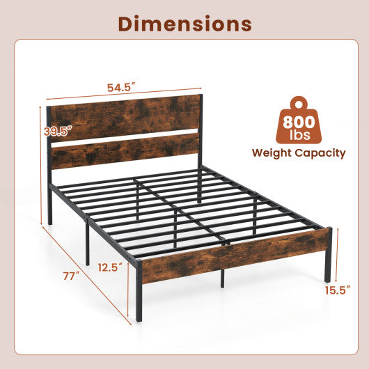 Twin/Full/Queen/King Metal Bed Frame with Wooden Headboard and Footboard-Full Size