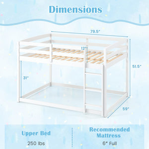 Full Over Full Bunk Bed with Integrated Ladder and Safety Guardrails Solid Wood-White