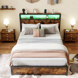Full/Queen Size LED Bed Frame with Charging Station and 4 Storage Drawers-Full