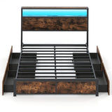 Full/Queen Size LED Bed Frame with Charging Station and 4 Storage Drawers-Full
